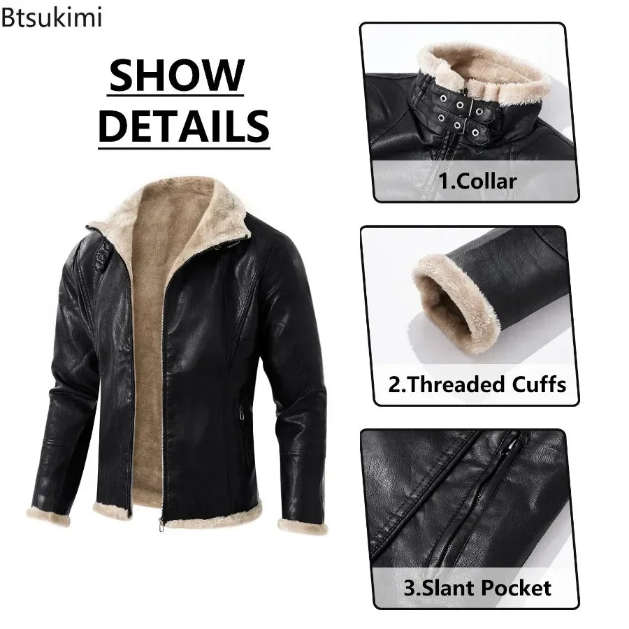 FZ Men's Thick Warm Leather Fashion Oversized Fur Integrated Jacket - FZwear