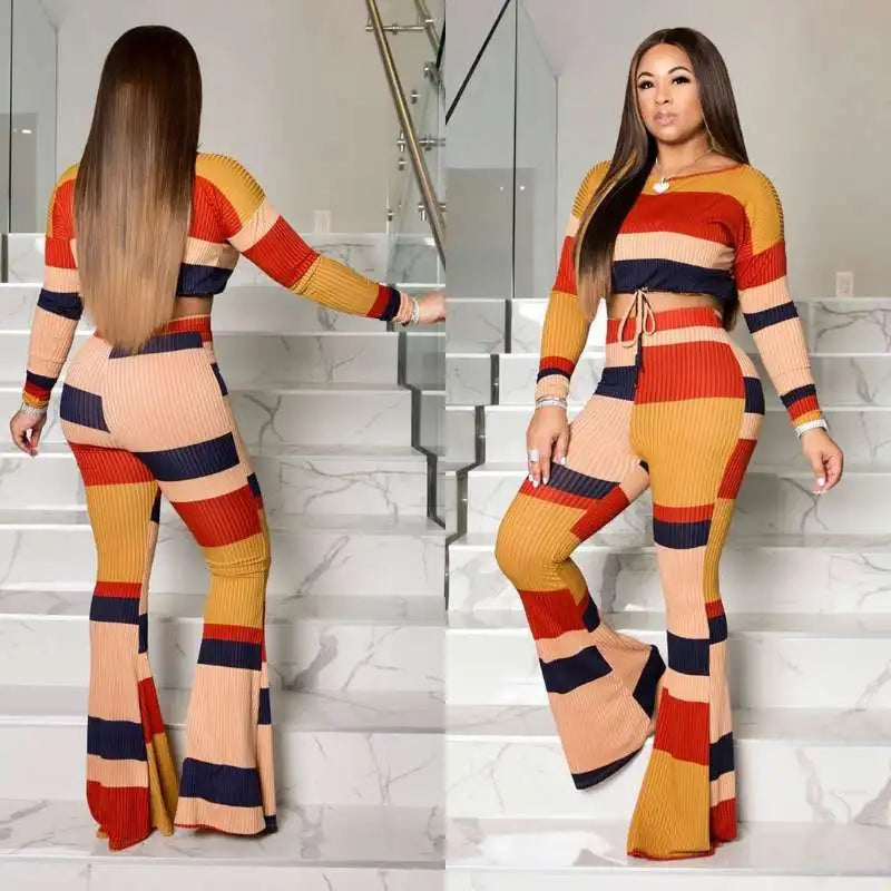 FZ Women's Striped Sexy Shinny Chic Slim Two Piece Pants Suit - FZwear