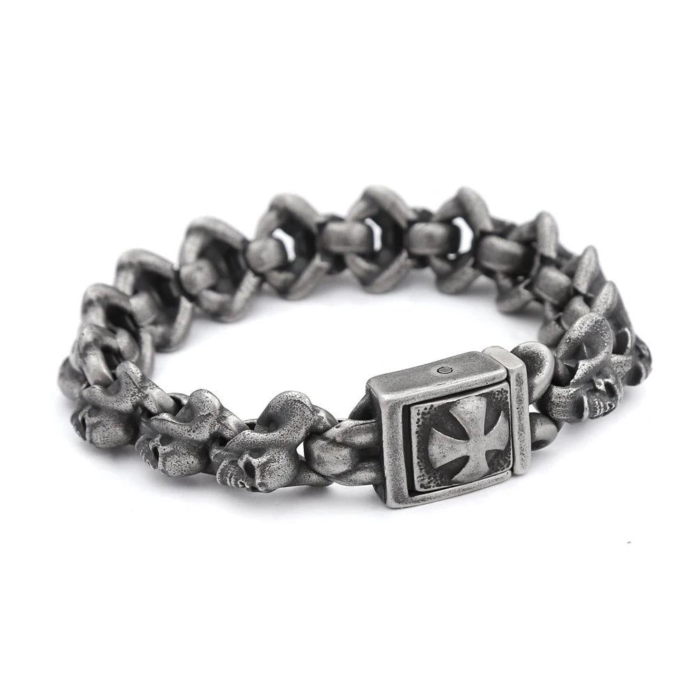 FZ Gothic Vintage Cross Skull Stainless Steel Bracelet
