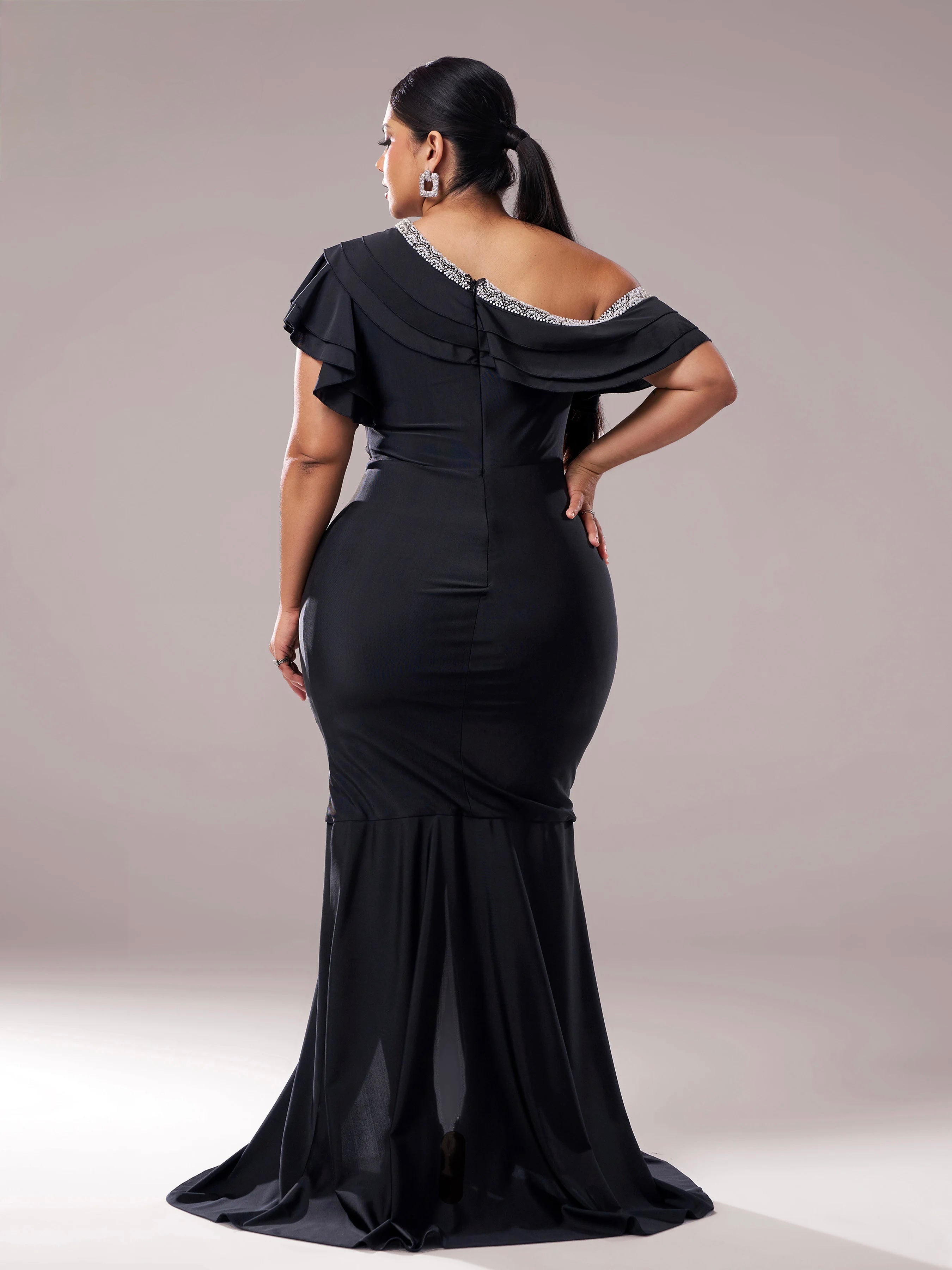 FZ Women's Plus Size One Shoulder Ruched Maxi Evening Dress