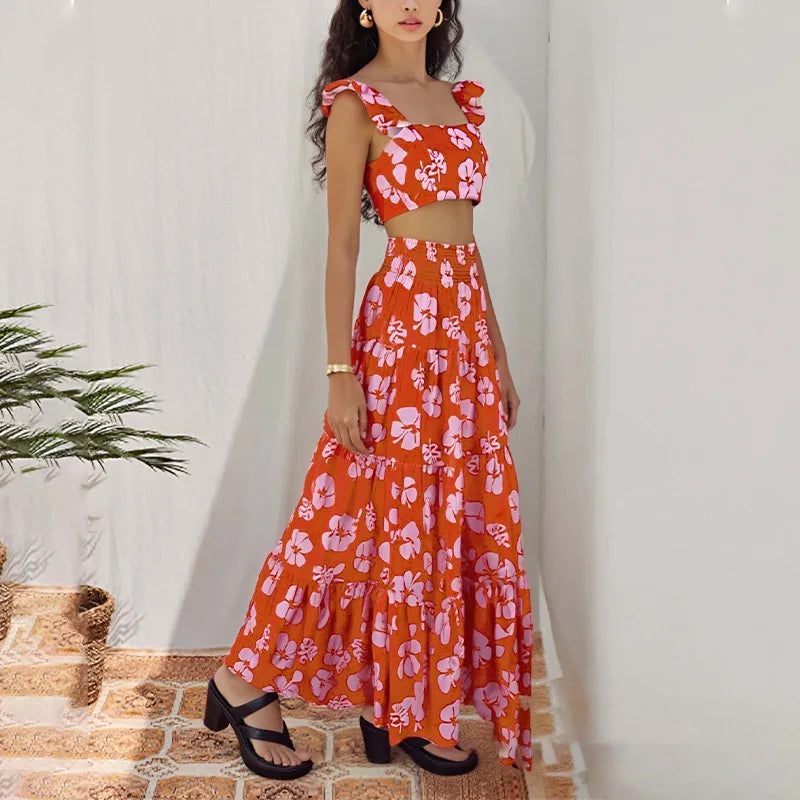 FZ Women's Spaghetti Strap Full Flare Skirt Suit