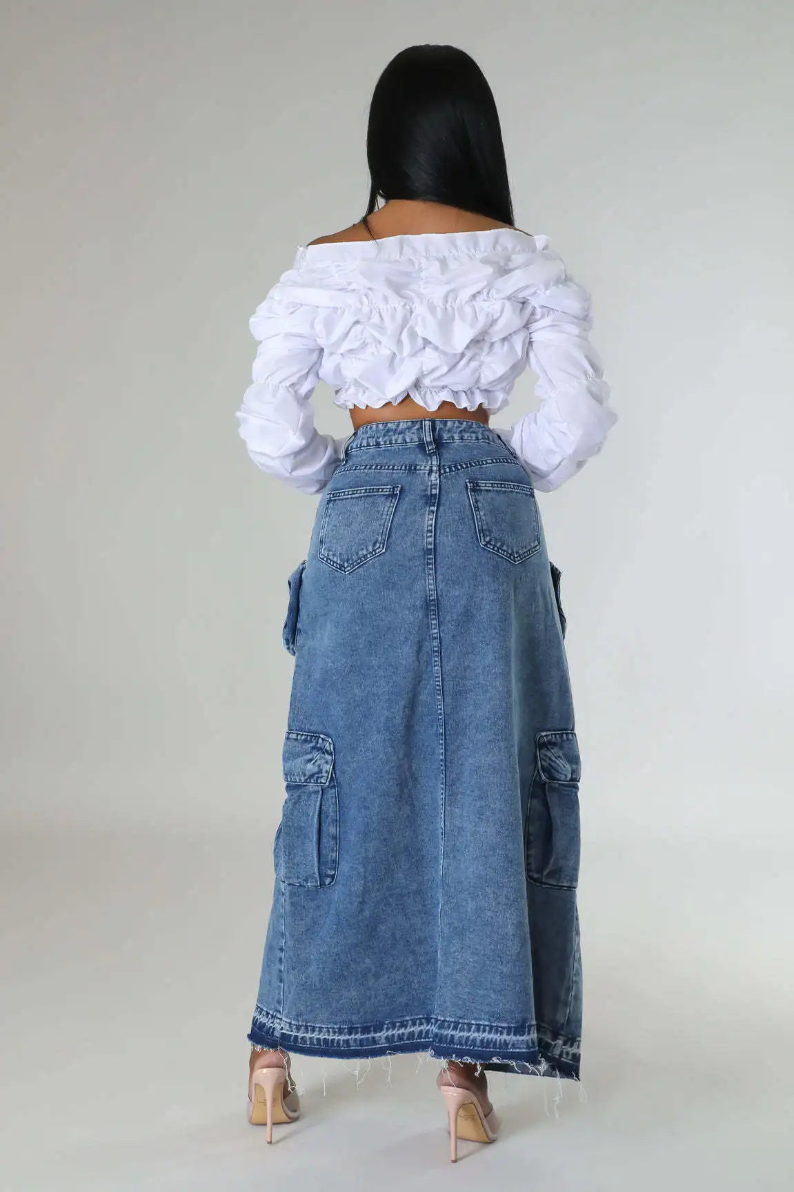 FZ Women's Vintage Loose Chic Elegant High Waist Denim Skirt