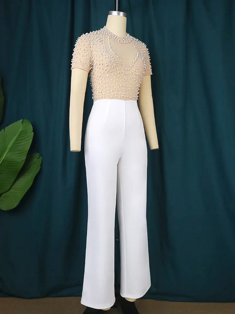 FZ Women's See Through Beaded High Waist Wide Leg Jumpsuit - FZwear
