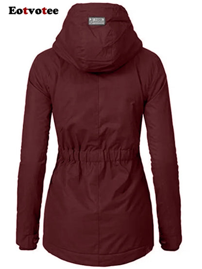 FZ Women's Velvet Parkas Oversized Zipper with A Hood Jacket - FZwear