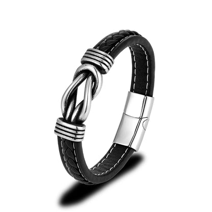 FZ Punk Retro Square Knot Leather Stainless Steel Magnet Buckle Bracelet - FZwear