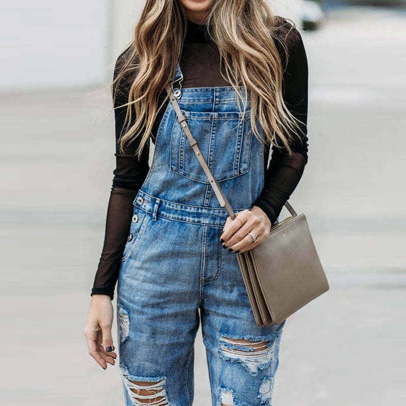 FZ Women's Ripped Washed Street Straight Casual Loose Jumpsuits - FZwear