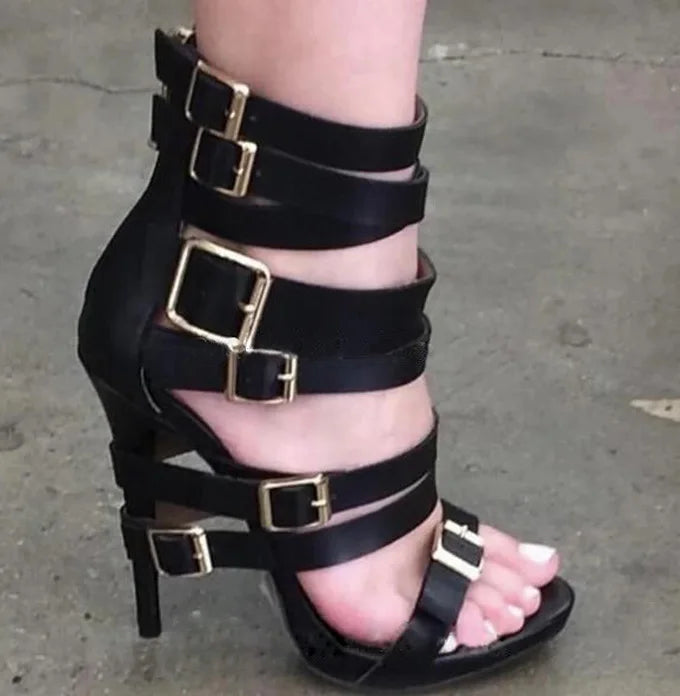 FZ Women's High Heel Detachable Buckle Straps Cross Open Toe Stiletto Heel Shoes