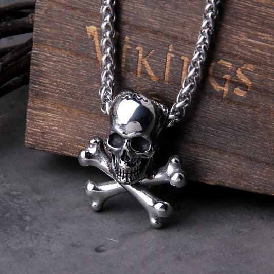 Punk Stainless Steel Skull Chain Pendant Necklace Vintage Hip Hop Statement Necklaces for Men Male Boho Jewelry with wooden box FZwear