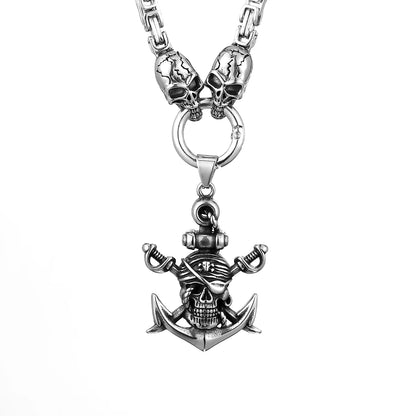 FZ Retro Double Sword Pirate Skull Pendant Ghost Head Necklace - FZwear