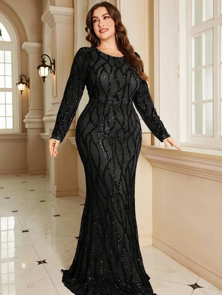 FZ Women's Plus Size Sequin Mermaid Maxi Evening Dress
