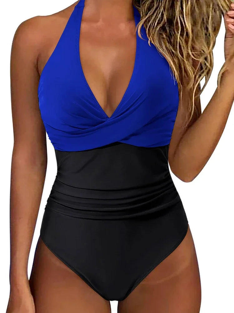 FZ Women's Backless Floral Print Halter Lace Up Bikini Swimwear