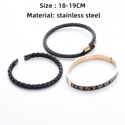 FZ 3pcs/Set Classical Handmade Stainless Steel Hemp Rope Luxury Bracelet - FZwear