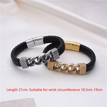 FZ Black Genuine Leather Stainless Steel Bracelet - FZwear