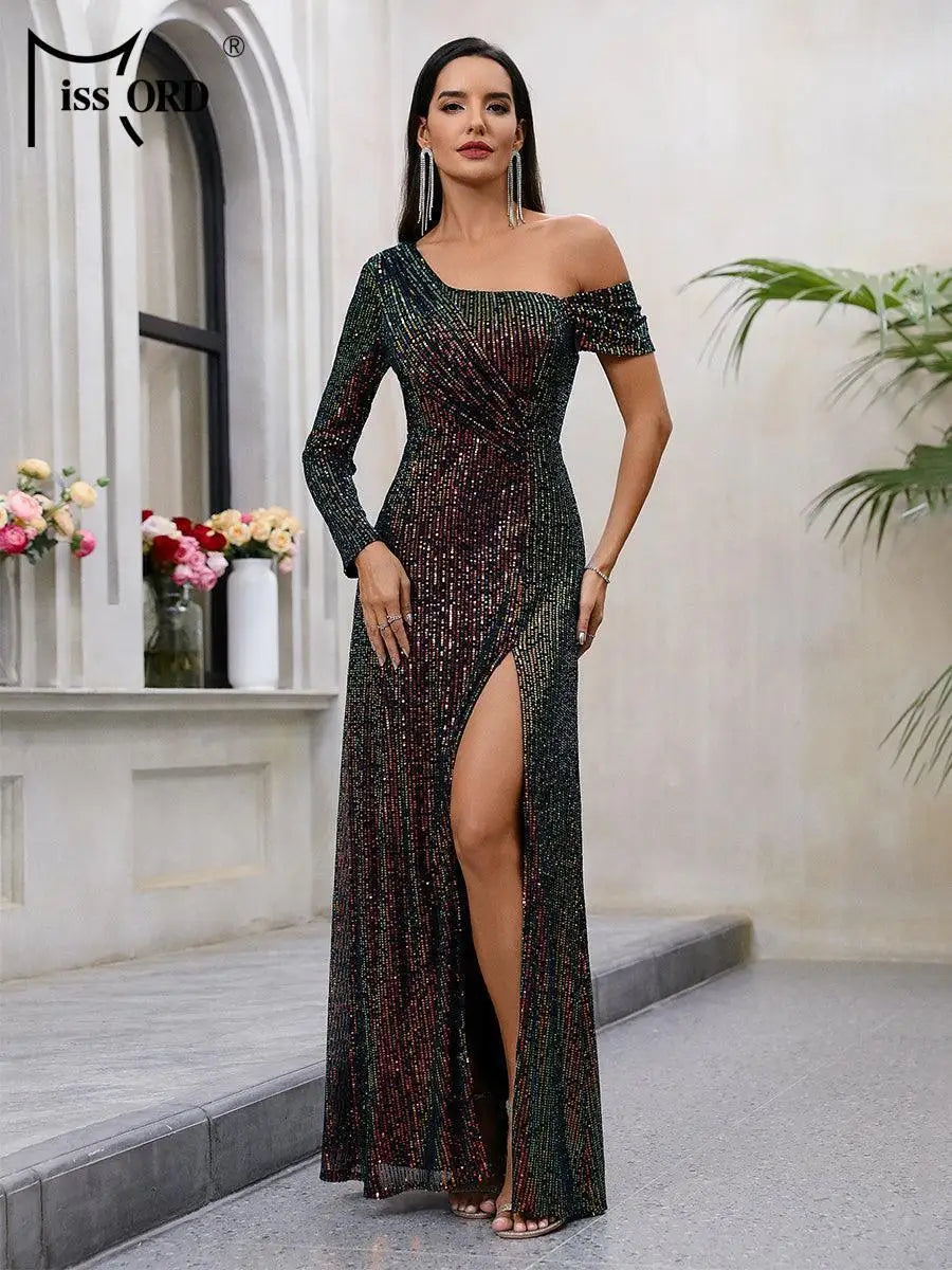 FZ Women's Asymmetrical Split Maxi Evening Dress