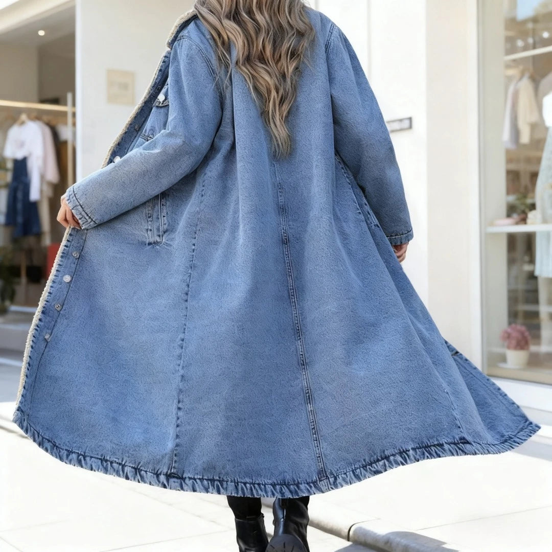 FZ Women's Faux Fur Mid Length Thick Coat Denim Jacket