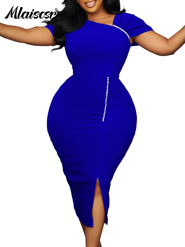 FZ Women's Short Sleeve Beading African Midi Dress