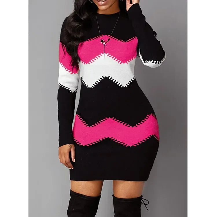 FZ Women's Vintage Strip Sweater Dress