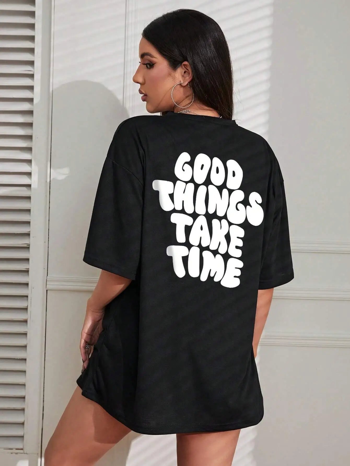 FZ Women's Good Things Take Time Art Letter Oversized Tee - FZwear
