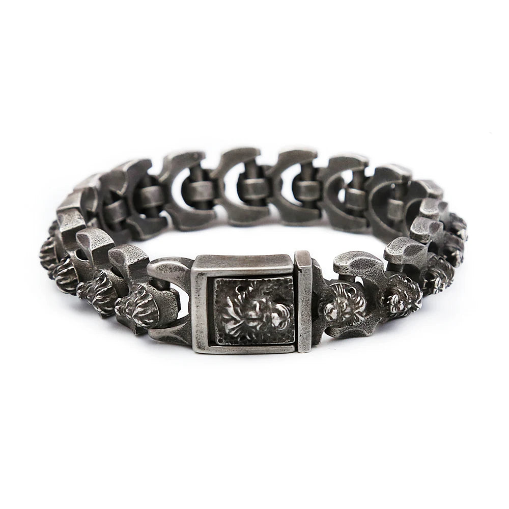 FZ Vintage Stainless Steel Black Punk Hip Hop Lion Head Bracelet