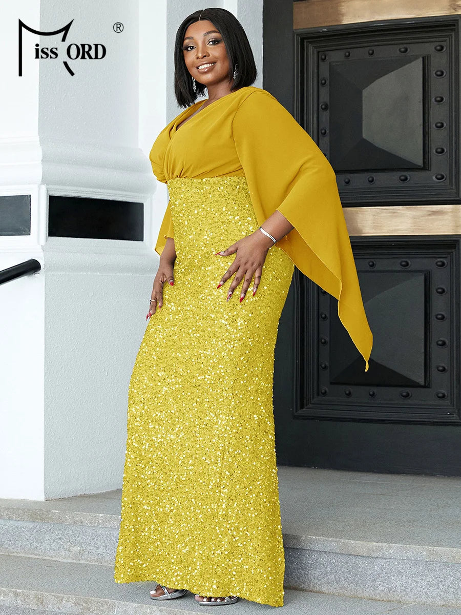 FZ Women's Plus Size V Neck Flare Sleeve Evening Dress