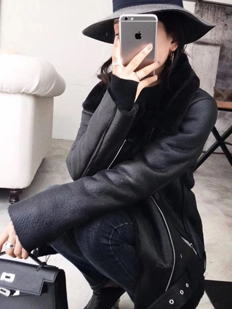 FZ Women's Thick Faux Leather Fur Sheepskin Jacket - FZwear