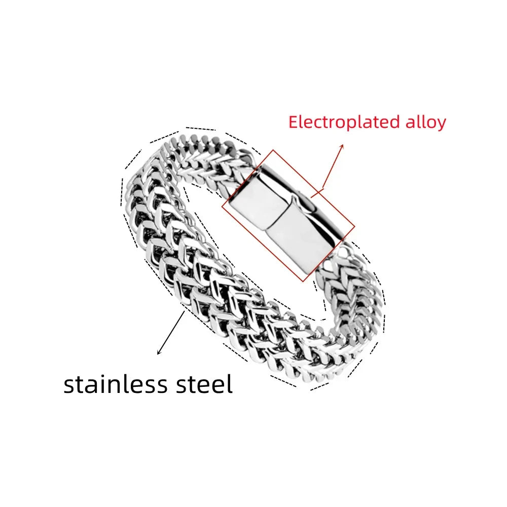 FZ Braided Double Row Fish Scale Alloy Magnetic Buckle Stainless Steel Bracelet