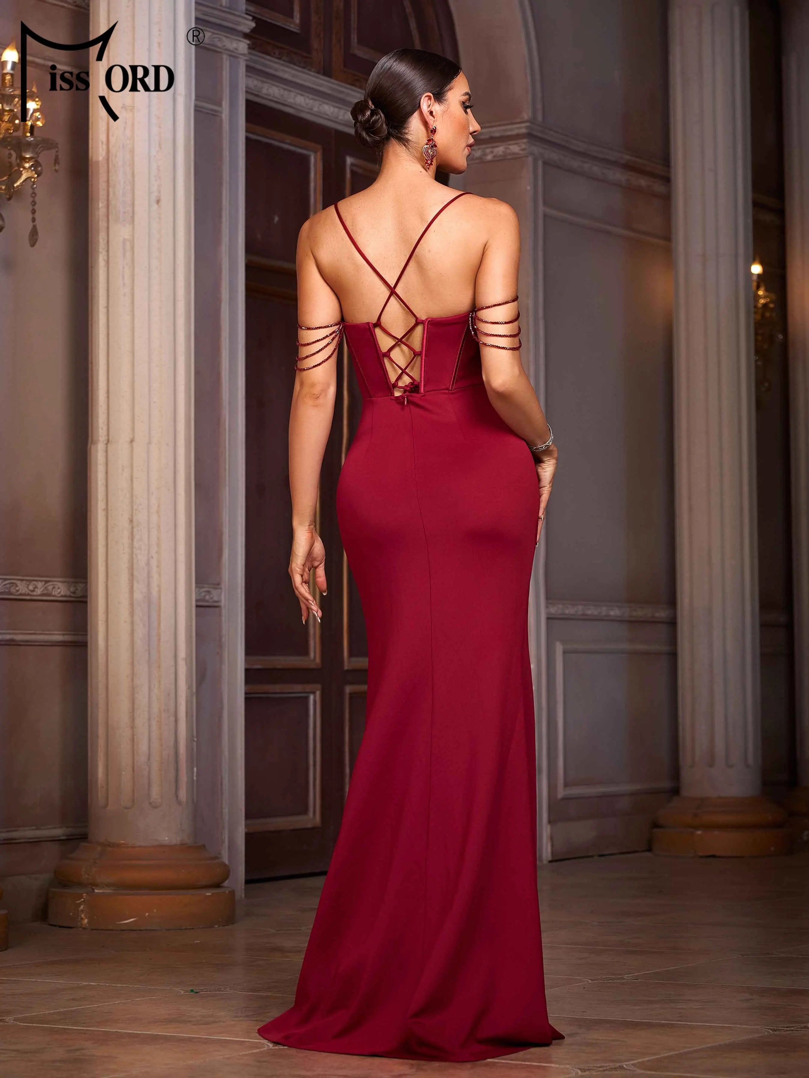 FZ Women's Spaghetti Ruched Split Cocktail Evening Dress