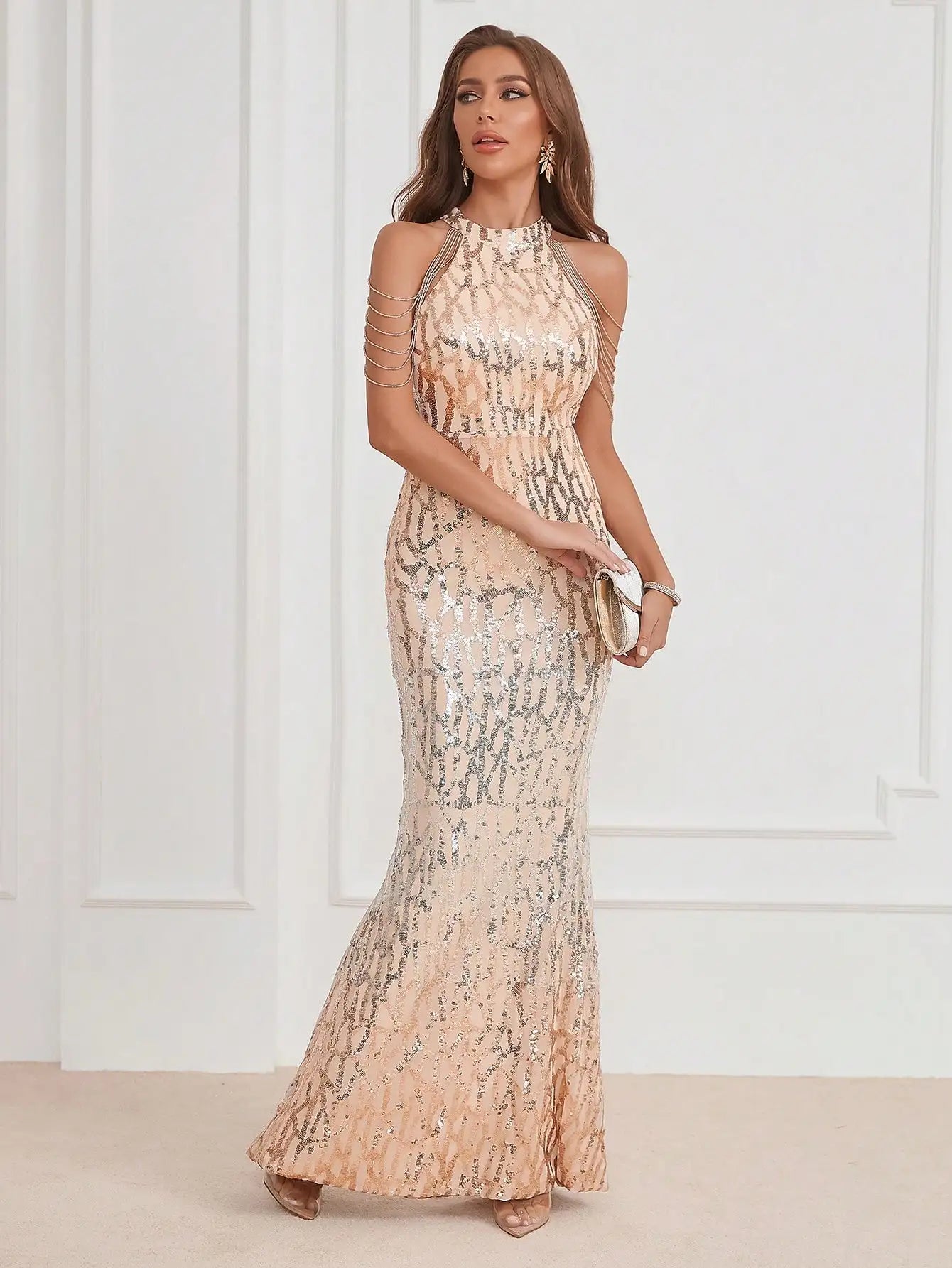 FZ Women's Round neck sleeveless bead tight elegant evening Dress - FZwear