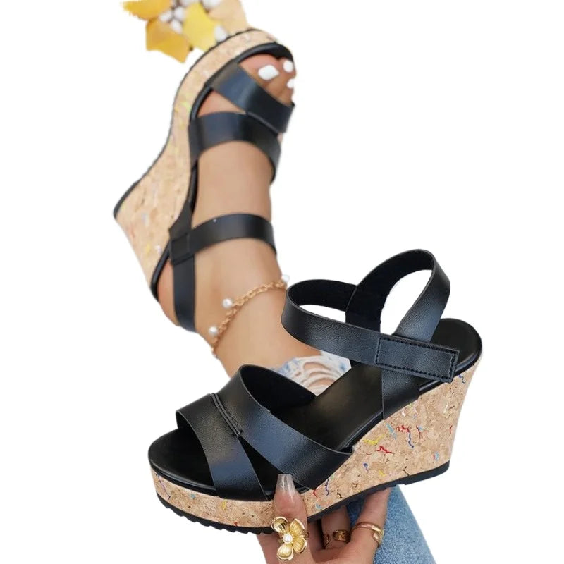 FZ Women's Silver Chunky Thick Sole Wedge Pu Leather Platform Sandals Shoes