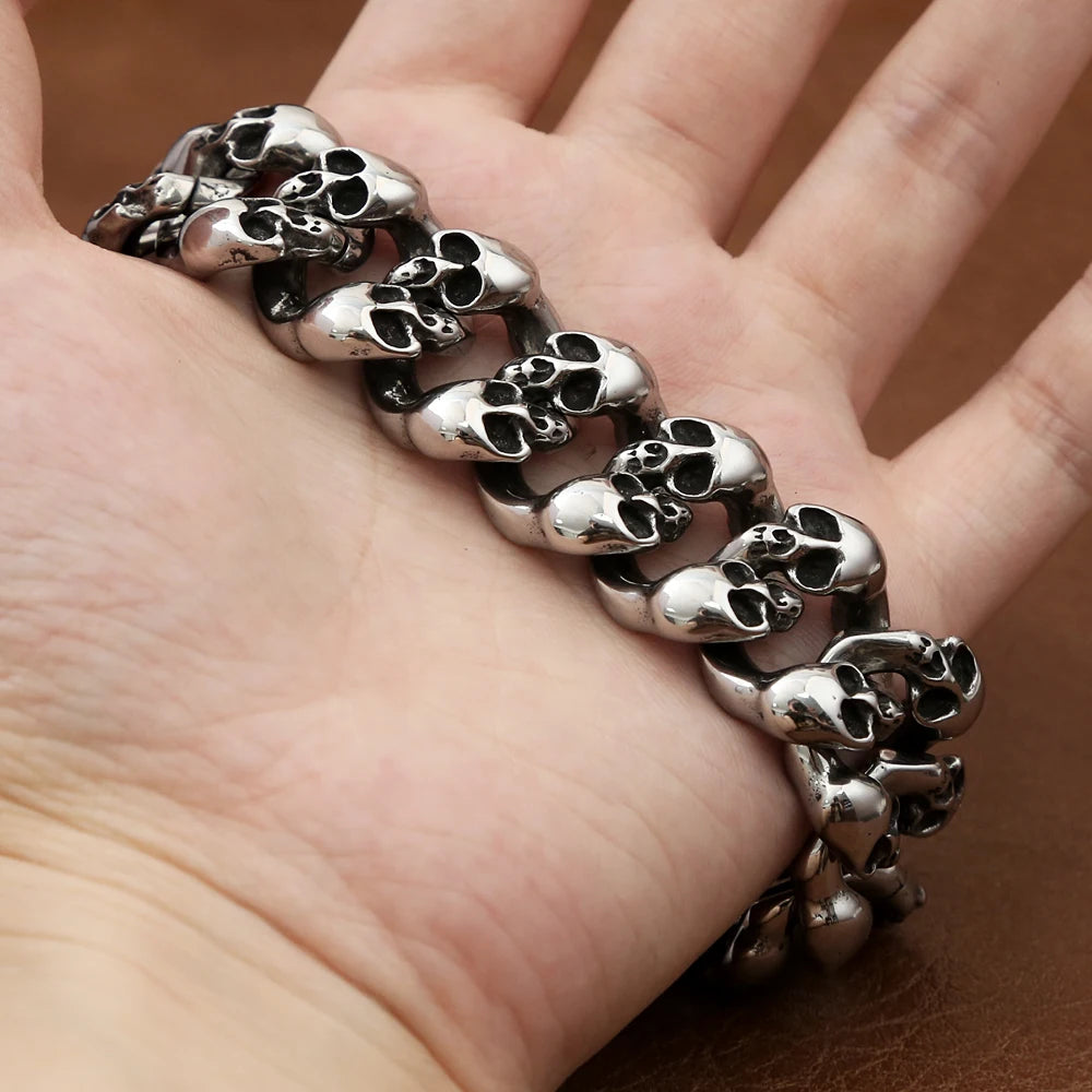 FZ Skull Head Steampunk Rock Skeleton Biker Stainless Steel Bracelet