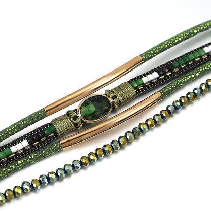 FZ Bohemian Leather Wrap Boho Crystal Beads Cuff Stone Bracelets