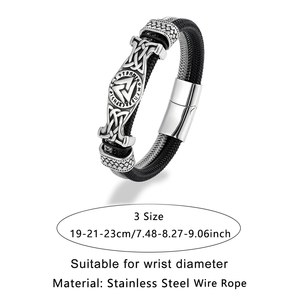 FZ Men's Stainless Steel Norse Runes Double-Layer Wire Rope Bracelet