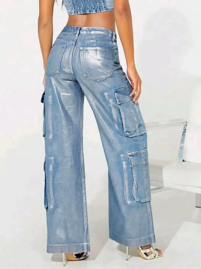 FZ Women's Multi-Pocket Bronzing Comfortable Casual Loose Denim Pants - FZwear