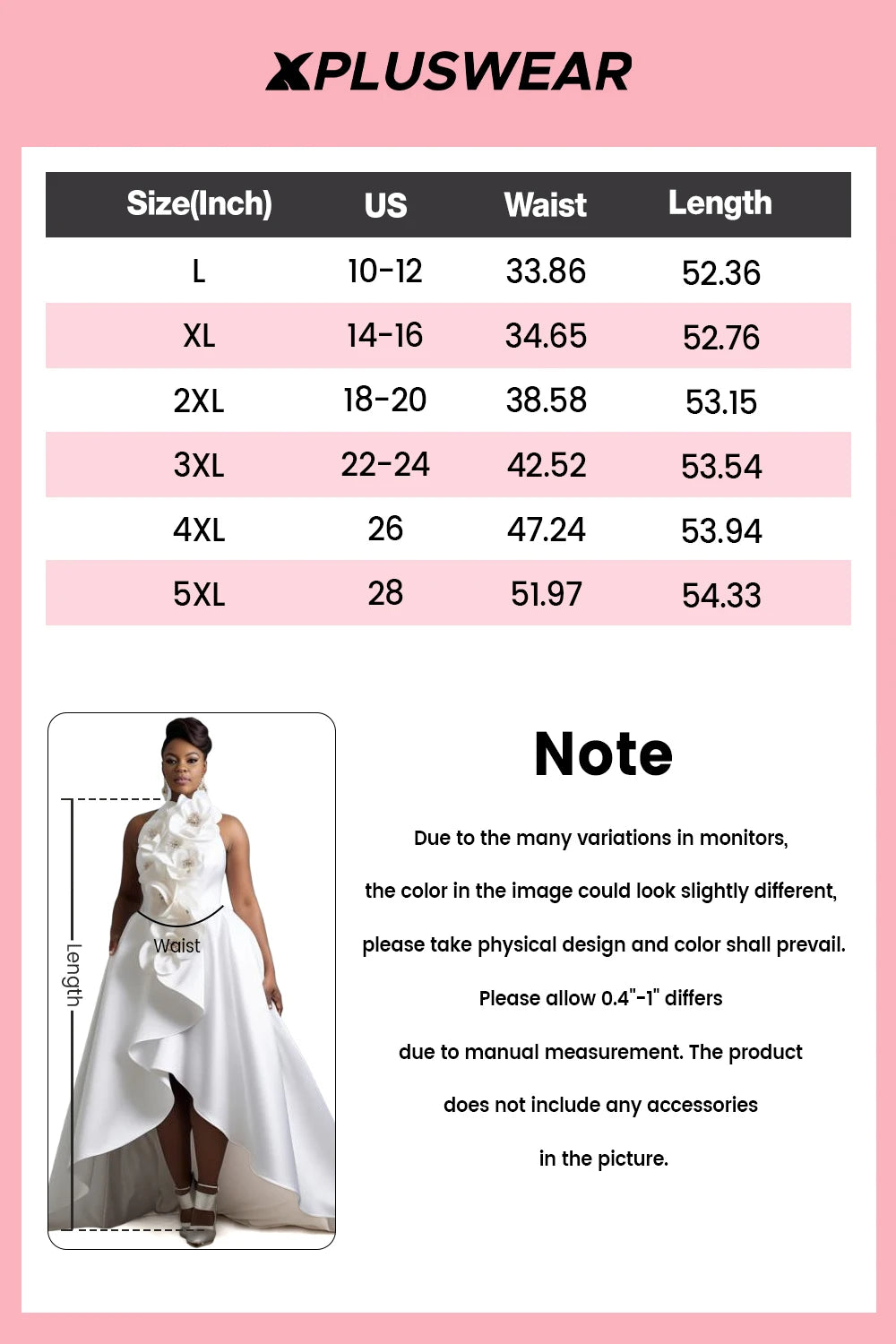 FZ Women's Plus Size White Halter Collar 3D Elegant High Low Hem Satin Maxi Dress