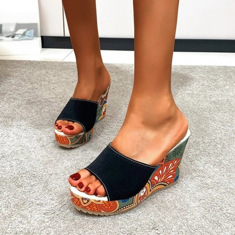 FZ Women's Open Toe Printing Wedge Sandals Shoes