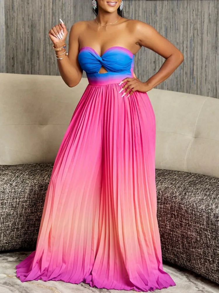 FZ Women's Gradient Color Bandage Loose Streetwear Wide Leg Jumpsuit - FZwear