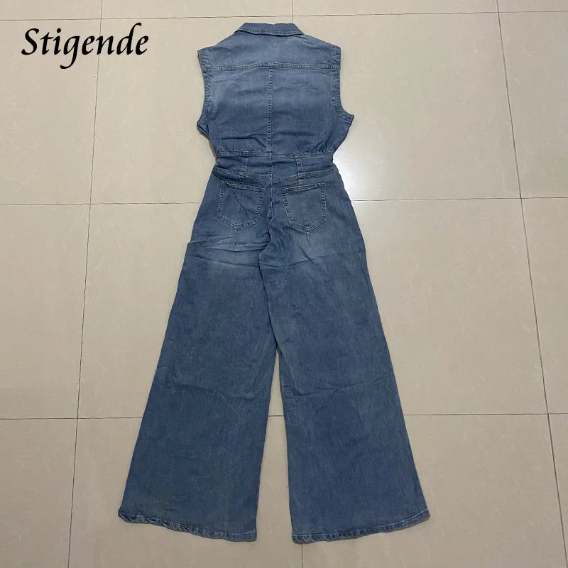FZ Women's Vintage Loose Denim Wide Leg Pants Jumpsuit - FZwear