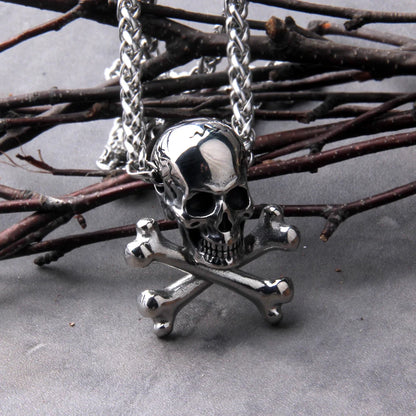 Punk Stainless Steel Skull Chain Pendant Necklace Vintage Hip Hop Statement Necklaces for Men Male Boho Jewelry with wooden box FZwear