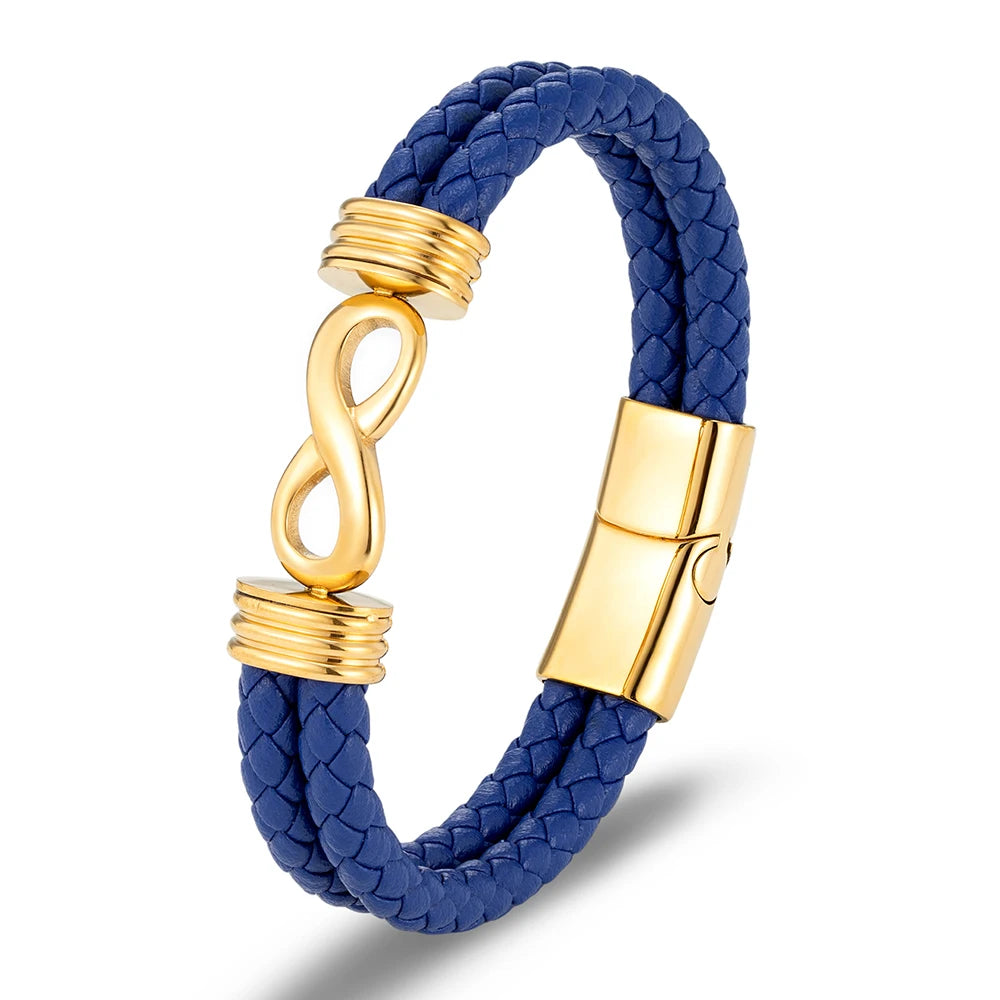 FZ Men's Infinity Number 8 Leather Cuff Bracelet