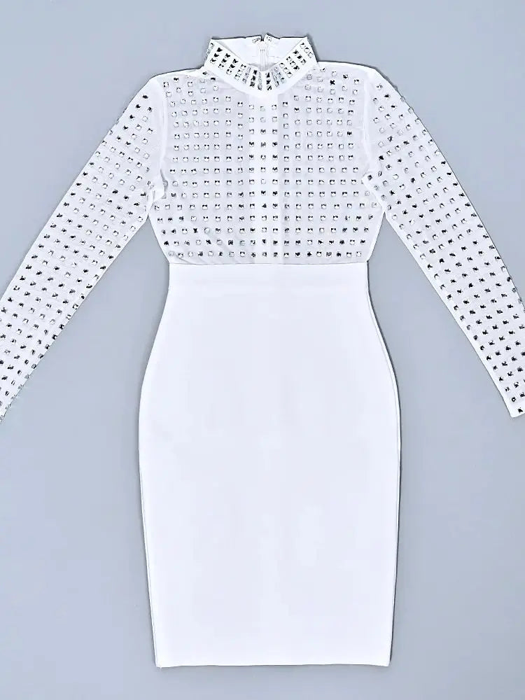 FZ Women's Diamond Crystal Mesh See Through Bandage Dress