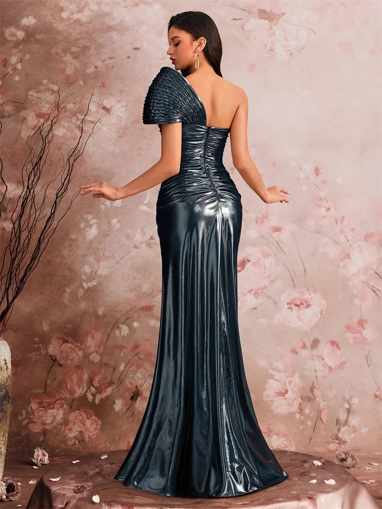 FZ Women's Slanted shoulder Waist-cinching Mermaid Maxi Evening Dress