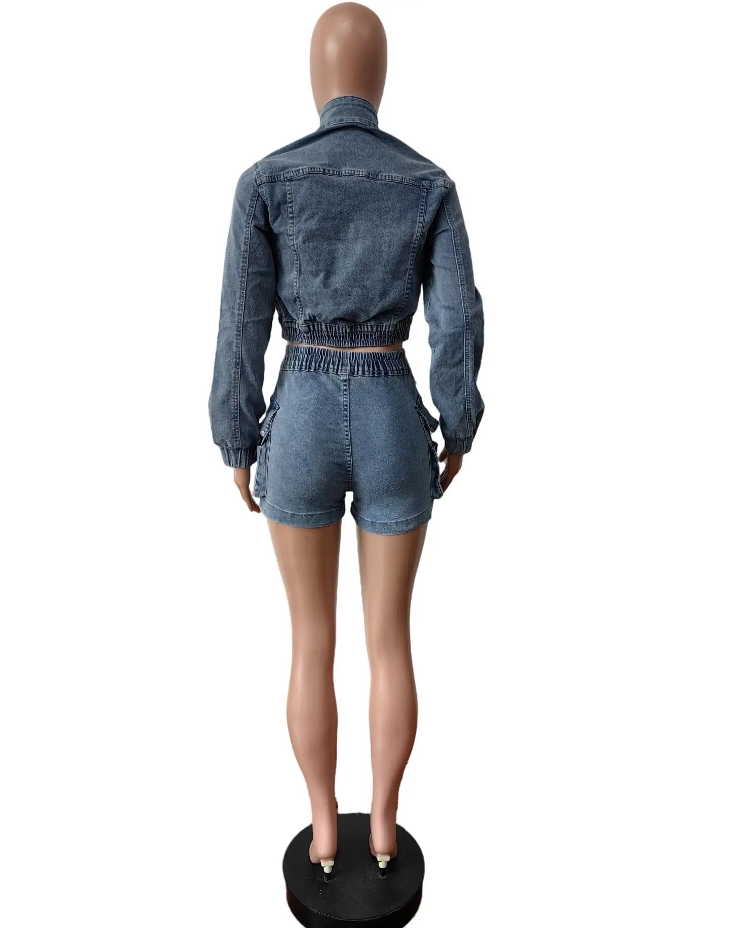 FZ Women's Multi Pockets Two Pieces Denim Shorts Suit
