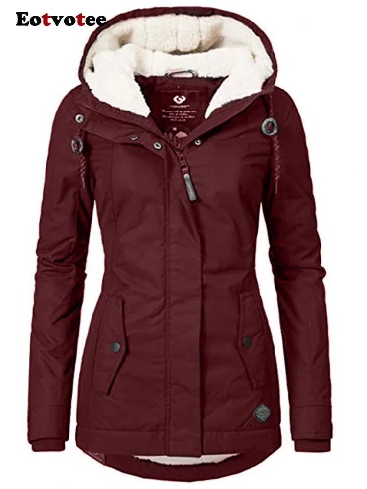 FZ Women's Velvet Parkas Oversized Zipper with A Hood Jacket - FZwear