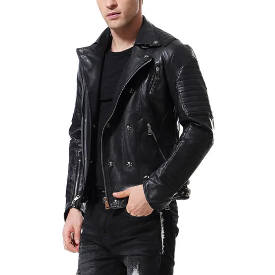 FZ Men's Punk Motorcycle Slim Fit PU Leather Jacket
