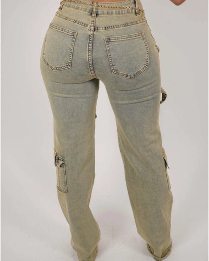 FZ Women's Retro Denim High Waisted Button Zipper Pants - FZwear