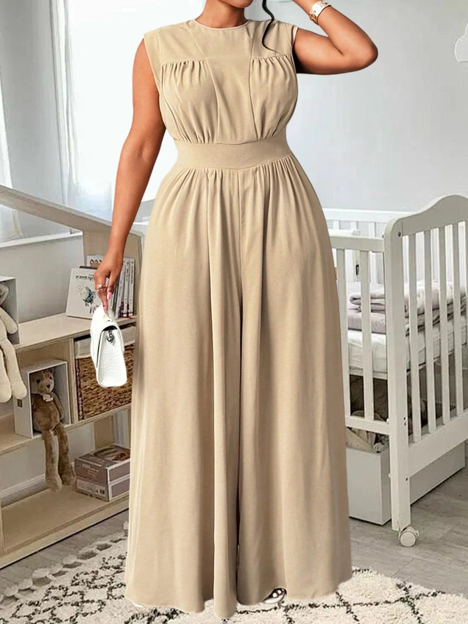 FZ Women's Plus Size Floral Print V-Neck Sleeveless Wide-Leg Jumpsuit