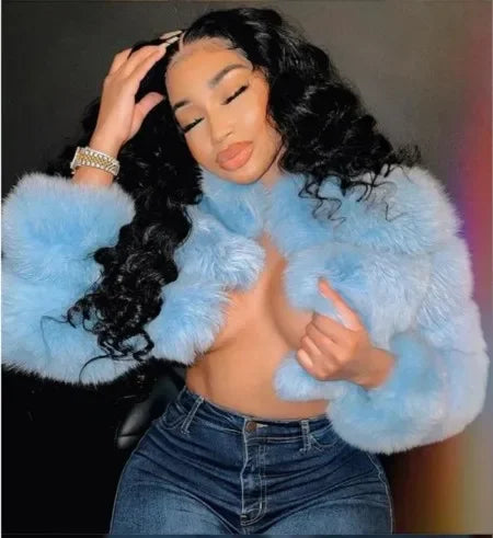 FZ Women's Faux Fur Open Stitch Furry Outerwear Jacket