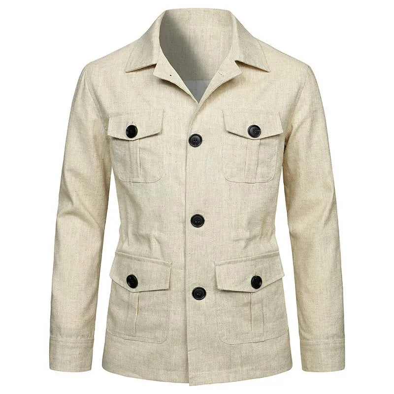 FZ Men's Turn Down Collar Multi Pocket Cargo Retro Jacket