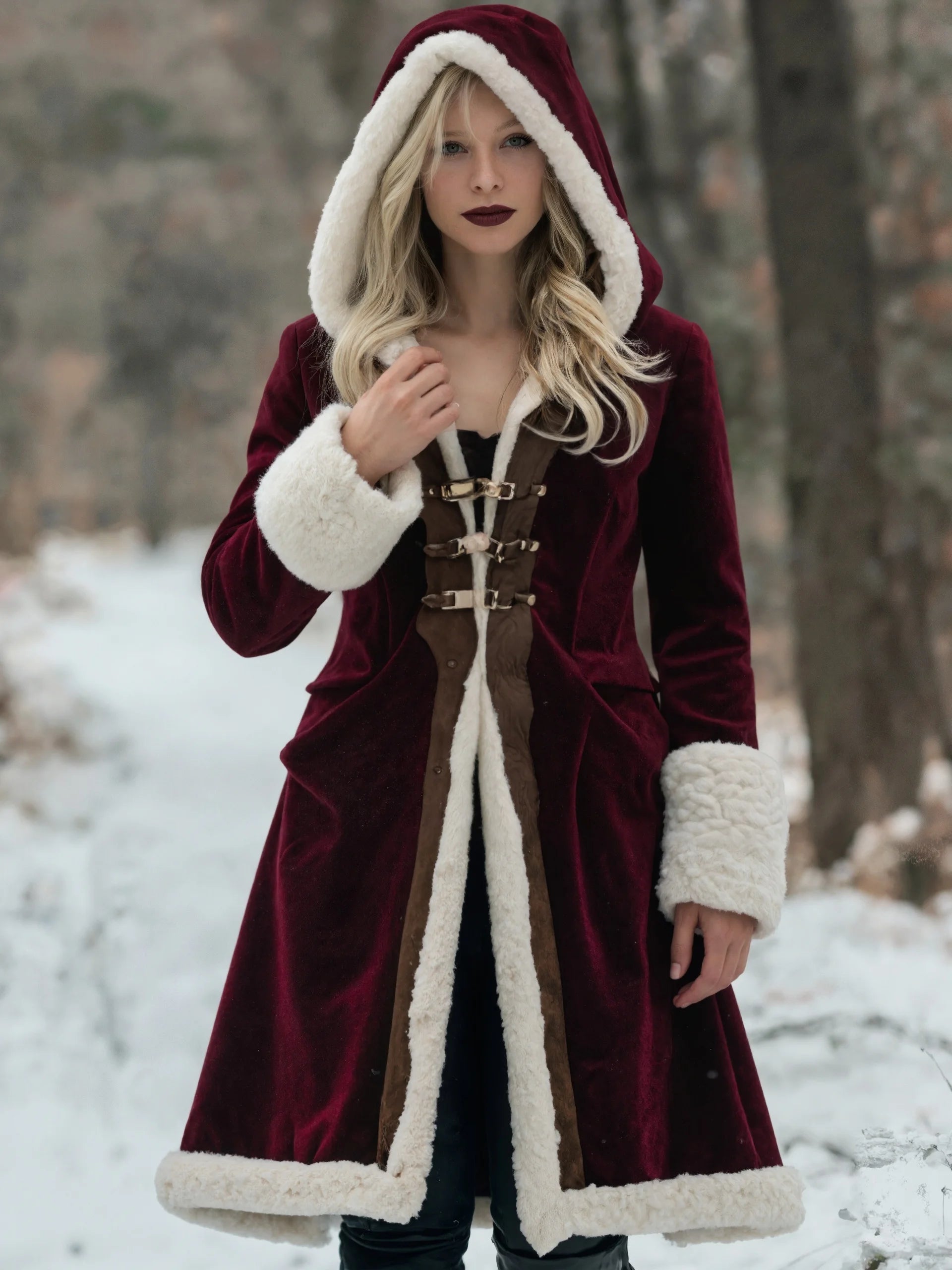 FZ Women's Velvet Trench Long Sleeve Pocket Hooded Jacket