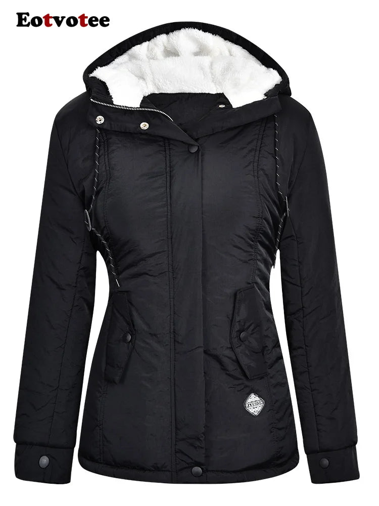 FZ Women's Velvet Parkas Oversized Zipper with A Hood Jacket - FZwear